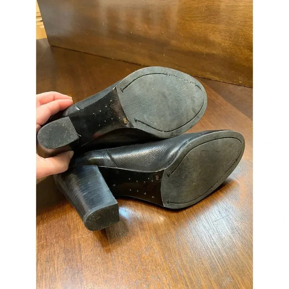 Antonio Melani Black Leather Studded Bootie Heels Women’s 9 Grunge Witch Biker - Picture 10 of 11